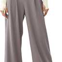 EVALESS Wide Leg Pants for Women Elastic High Waisted Waffle Knit Fleece Lined Palazzo Pants Work Trousers with Pockets (XX-Large, Light Grey)