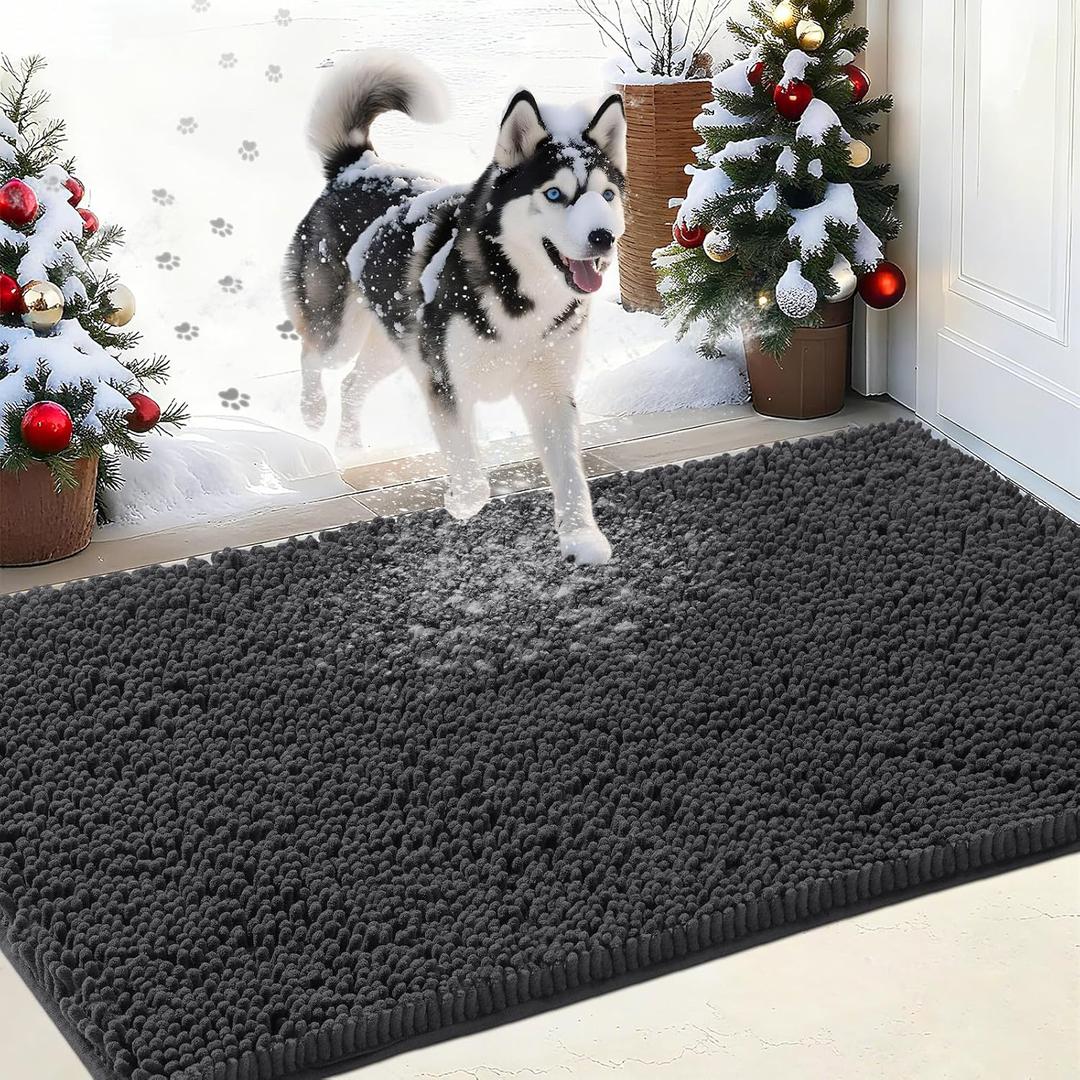 IM HOME Chenille Absorbent Outdoor Doormat 72" x 48", Washable Muddy Door Mats for Dog Non Slip Indoor Doormats Dog Mat for Muddy Paw Front Inside Doormats for Entryway Dark Gray