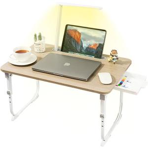 Laptop Desk for Bed Lap Desk with LED Desk Light, Adjustable Tablet Bed Table with Foldable Legs Storage Drawer, Breakfast Serving Tray Folding Laptop Stand Reading Holder for Sofa Couch Floor(Gray)
