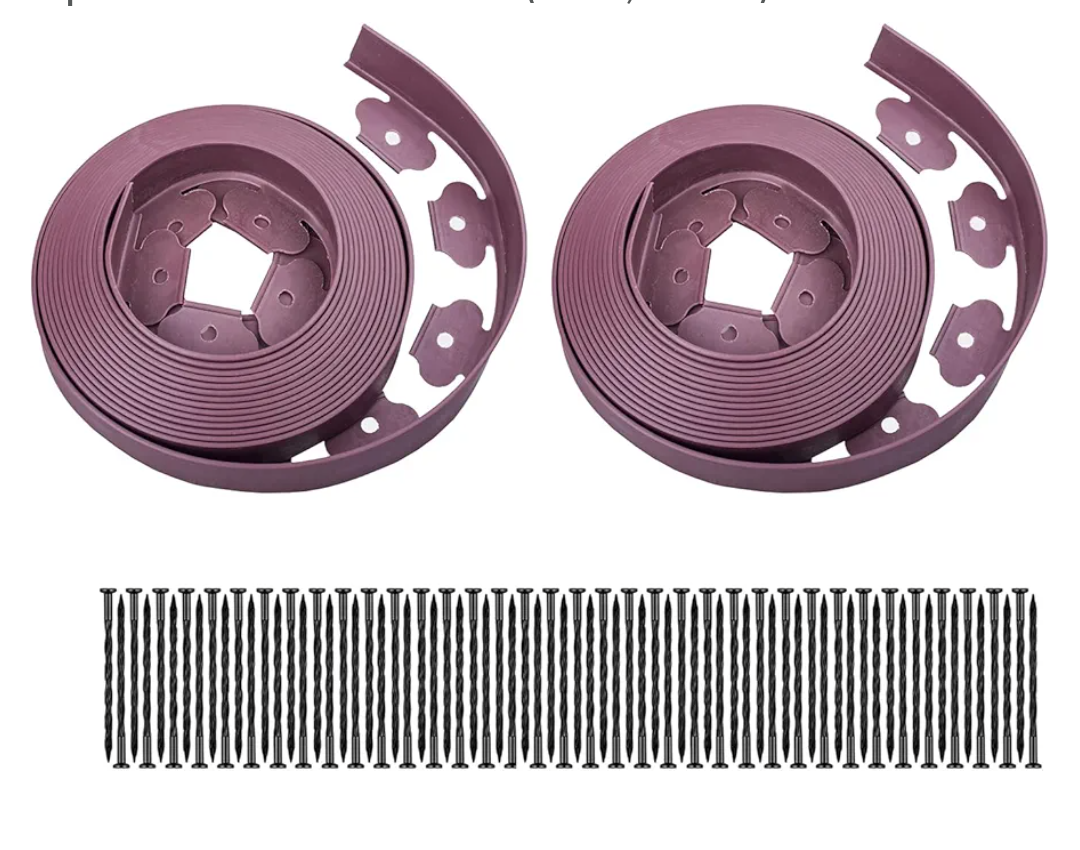 Garden Edging，60ft Landscape Edging with 60 Spikes for Lawn 2 Inch Tall (60FT, Brown)