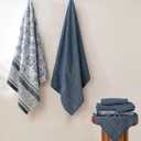 Modern Threads Floral Trail 6-Piece 100% Cotton Towel Set Reversible Yarn Dyed Jacquard - Includes 2 Bath Towels, 2 Hand Towels, 2 Washcloths Absorbent, Quick Dry, Soft & Durable Navy