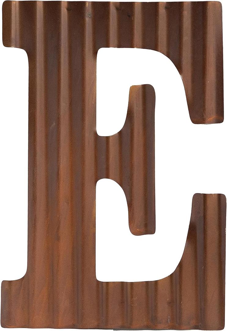 COLLECTIVE HOME - 12" Metal Letters for Wall Decor, Corrugated Rusty Letters, Rustic Hanging Wall Decor, Monogram Hanging Farmhouse Decor, Alphabet Signs for Office Bedroom Living Room Kitchen (E)