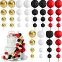 48 Pcs Balls Cake Topper Decorations Balloon Cupcake Toppers Foam Cake Topper Balls Cake Balls Decorations for Birthday Party Wedding Cake Decorating (Black, Red, White, Gold)