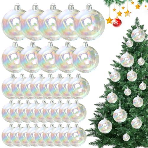 Blurap Christmas 60PCS Iridescent Ornaments Balls Multisize Christmas Clear Ornament Balls Clear Plastic Ornaments Ball for Xmas Tree Halloween Plastic Ornament Ball for Wreath Wedding Party