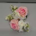 Wrist Corsage and Boutonniere Set, Artificial Rose Corsage Wristlet and Boutonniere for Wedding Prom Party (Pink 1 Boutonniere&1 Wrist Corsage)