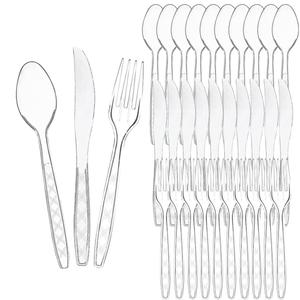 Acellegic 91pcs Acrylic Cutlery Storage Organizer Set with Utensils Cutlery Dispenser and 30 Sets Plastic Forks Spoons Knives Plastic Silverware Disposable Utensils for Parties Dining Kitchen
