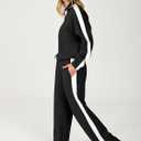 ANRABESS Women's 2 Piece Lounge Set Color Block Tracksuit Sweatsuit, Black, S 