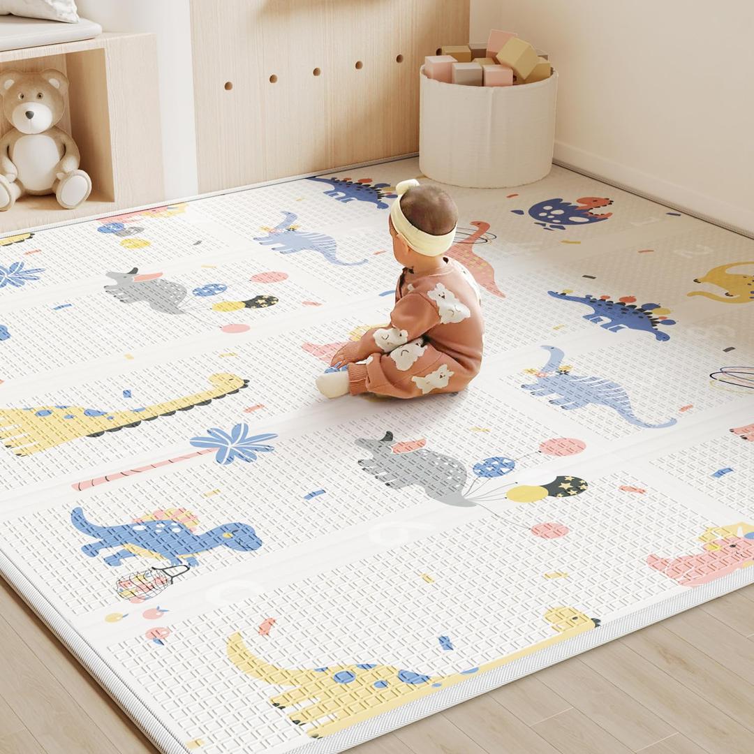 Baby Play Mat Foldable Baby Floor Play Mat 0.6" Thick Soft Foam Playmat for Babies Reversible Waterproof Padded Baby Girl Play Mat Portable Baby Crawling Mat for Indoor Outdoor (Dinosaurs)