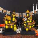 2 pcs Halloween Decorations Indoor Haunted House Lights,Halloween Tabletop Centerpiece Craft Decor for Desk Table Fireplace Room Party Decor