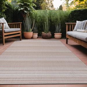 Luul Home Stripe Outdoor Rug 9x12 Washable Outside Carpet for Indoor Patio Porch Waterproof Easy Cleaning Non Shedding Area Rugs Beige 9 x 12