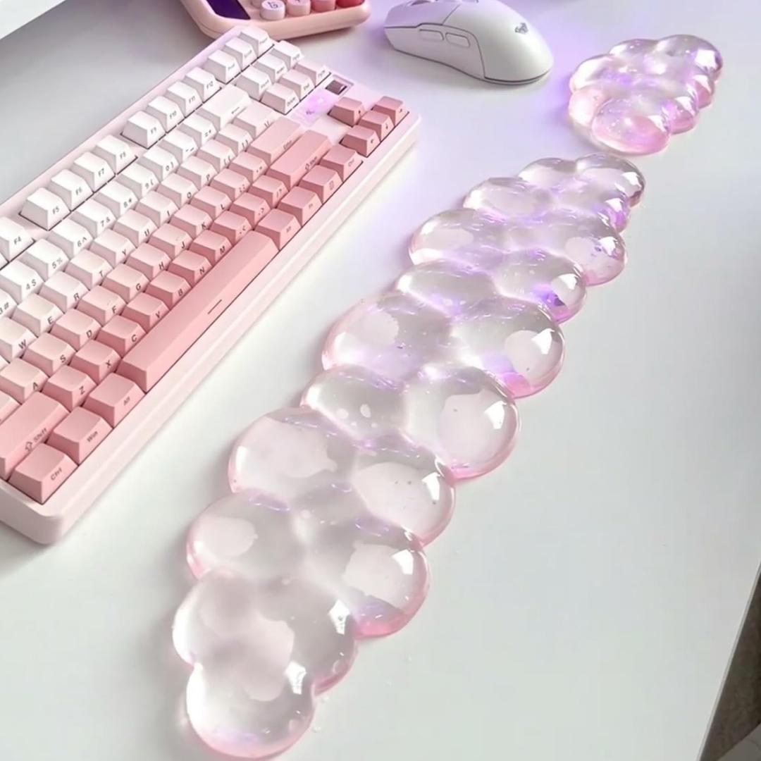 Mouse Pad with Wrist Rest, Soft Cloud Gel Keyboard Mouse Pad Set with Hand Wrist Support, Cute Non Slip Office Desk Accessories for Comfort/Pain Relief/PC Gaming/Computer/Laptop, (Pink Cloud)
