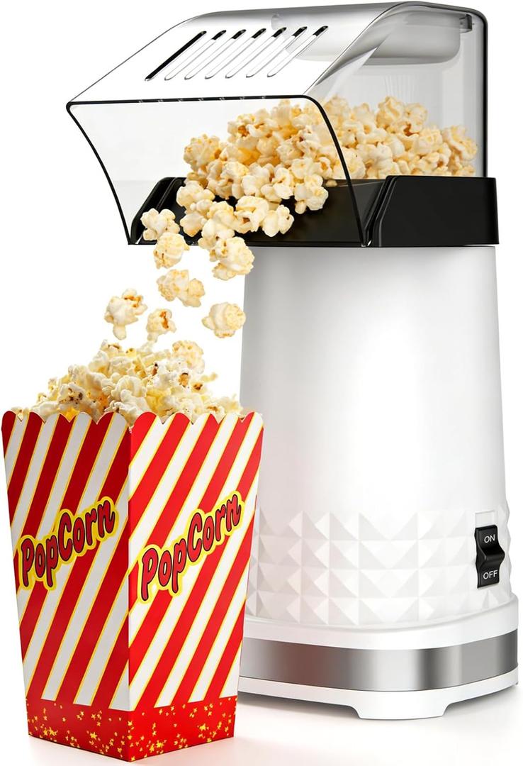 1200W Hot Air Popcorn Popper ETL Certified Oil-Free Healthy Popcorn Maker Machine with 4.5 Quart Large Capacity, 2-Minute Fast Electric Popcorn Machine for Movie Night, Party, Snack, White