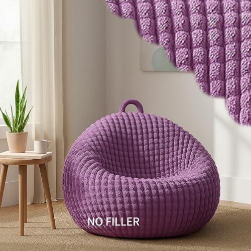 Honeydak Bubble Faux Fur Stuffed Animal Storage Bean Bag Chair Cover (No Filler), Bubble Plush Stuffed Bean Bag Chair Cover Without Filling for Home Bedroom Decor Organizing (L,Purple)