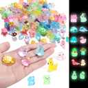 100PCs Mini Resin Animals, Mini Ducks Unicorns Rabbits Dolphin Frog Dinosaur Cat Luminous Animals Glow in The Dark to Hide Around The Office Home for DIY Garden Dollhouse Combination