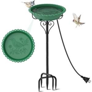 Heated Bird Bath for Outside Winter, Powerful 100W Thermostat Control Water Heated BirdBaths Bowl for Outdoors with 5-Prong Metal Base Heated Bird Bath for Garden Patio Yard Lawn (Green)