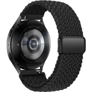 Braided Bands Compatible with Samsung Galaxy Watch 7 6 4 5 FE Band 44mm 40mm/Galaxy Watch 6 4 Classic 42mm 46mm 43mm 47mm/Watch 5 Pro Band 45mm/Active 2, 20mm Stretchy Nylon Sport Band (Black)
