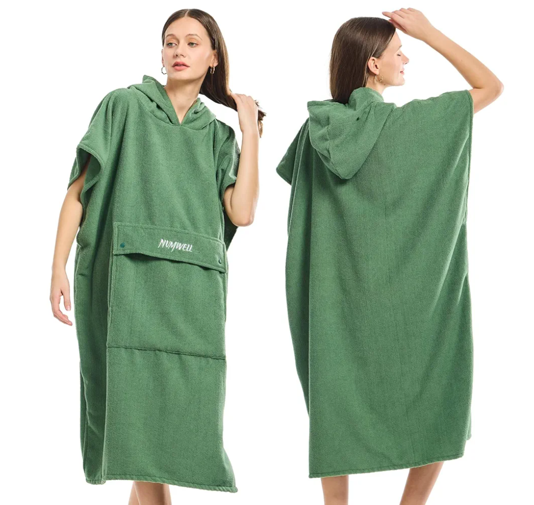 Surf Poncho Hoodie for Men Women Adult, Microfiber Wetsuit Changing Towel with Pocket, Quick Dry Water Absorbent for Surfing Swimming Bath Beach Pool Gym SPA Hot Springs (Olive Green)