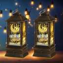 Hying 2 Pieces Ramadan Lanterns 5.2" Height Size Hanging Lamp Decoration Eid Mubarak Flameless Candle Lanterns Moroccan Decorative Lantern Ramadan Gifts Eid Mubarak Lamp for Home Tabletop Decor