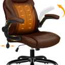 Ylzyxal Office Desk Chair, Ergonomic Computer Chair with Padded Flip-Up Arms and Adjustable Lumbar Support, PU Leather Executive Chair with Tilt Lock and 360 Swivel Rolling Wheels for Work, Study