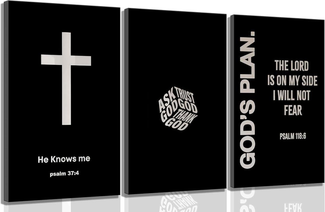 Christian Bible Canvas Wall Art Modern Black White Bible Scripture Painting Decor Pictures Faith Inspirational Cross Posters Prints for Dining Living Prayer Kitchen Church Bedroom Decoration, 24"L x 16"W