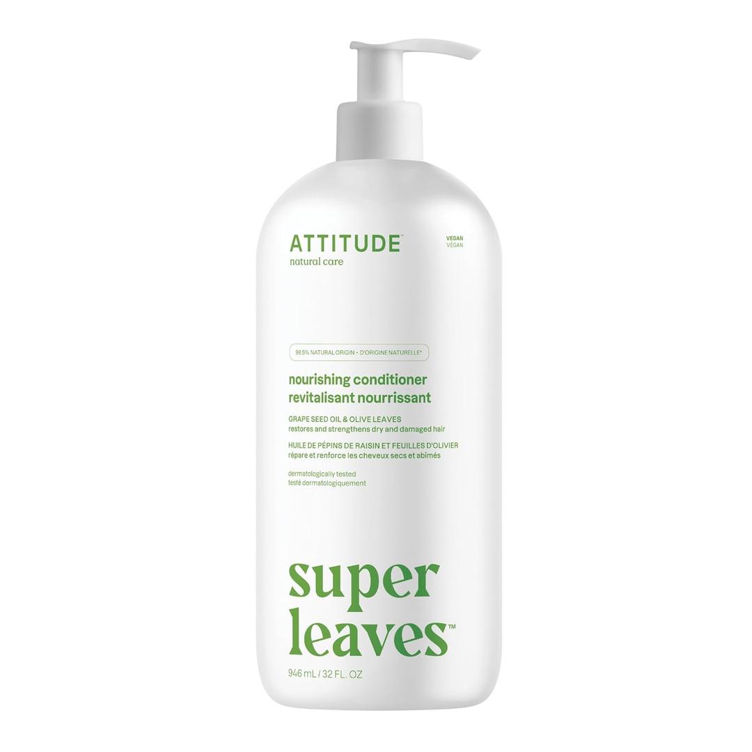 ATTITUDE Nourishing Hair Conditioner, For Dry and Damaged Hair, Naturally Derived Ingredients, Vegan Detangler, Dermatologically Tested, Grapeseed Oil and Olive Leaves, 32 Fl Oz