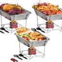 Disposable Chafing Dish Buffet Set, Food Warmers for Parties, Fuel Cans Complete Set, Half Size Pans, Warming Trays (3 Pack)