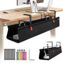 Under Desk Cable Management Tray with Clamp, No Drill 36" Cord Organizer for Desk, Desk Cable Management Fabric Tray for Standing Desks, Ideal for Home & Office - Black