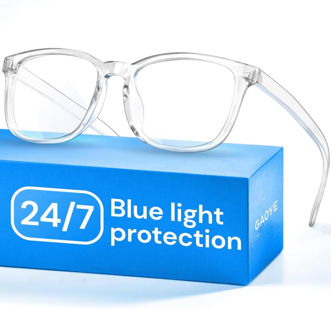 Gaoye Transparent, Clear Blue Light Glasses for Computer & Gaming - Anti UV Ray Lenses, Scratch-Resistant & Comfort Fit (Medium)