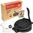 Uno Casa Cast Iron Tortilla Press 10 Inch - Tortilla Maker Press, Pre-Seasoned Roti Maker with 100 Pcs Parchment Paper - Heavy Duty Quesadilla Maker for Homemade Flatbreads, Rotis, Empanadas