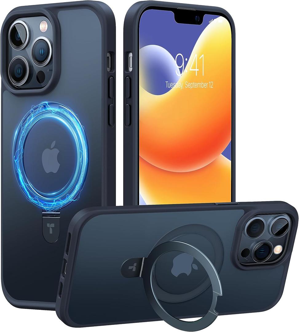 TORRAS Magnetic Shockproof for iPhone 13 Pro Case 6.1 inch, [Compatible with MagSafe] with Stand, [MIL-Grade Drop Protection] Translucent Back Protective Yet Slim iPhone 13 Pro Phone Case 2021, Black