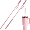 2 x vodvob 2Pcs Premium Silicone Straw Cleaner Brush, 9.84in Extra Long Flexible Straw Cleaning Tool for Glass & Smoothie Straws (Pink, 6mm/9mm) (Double-headed - Pink)