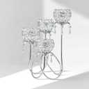 4 Arms Crystal Candelabra Tealight Holder - Tall 15.7 Inch Elegant Centerpiece with Crystal Pendant Bowls & Artistic Metal Stand for Wedding, Dining Table, Home Decor (1, Silver)