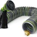 Coil Hose 25FT EVA Coil Garden Hose With 3/4'' Brass Connector Coiled Water Hose Lightweight And No Kink Includes 7 Patterns Spray Nozzle For Outdoors Lawn Watering Car Washing
