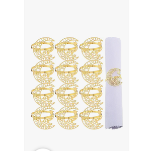 FillTouch Gold Napkin Rings Set of 12 Rhinestone Moon and Star Metal Napkin Holder Eid al Adha Mubarak Napkin Rings Napkin Buckles Eid al Adha Mubarak Table Decoration for Muslim Theme Party