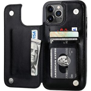 ONETOP Compatible with iPhone 12 Pro Max Wallet Case with Card Holder,PU Leather Kickstand Card Slots Case, Double Magnetic Clasp and Durable Shockproof Cover 6.7 Inch(Black)