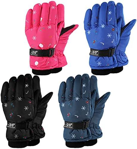 Hicarer 4 Pairs Winter Gloves for Kids Waterproof Snow Ski Gloves Girls Boys Warm Unisex Youth Clothes for Cold Weather