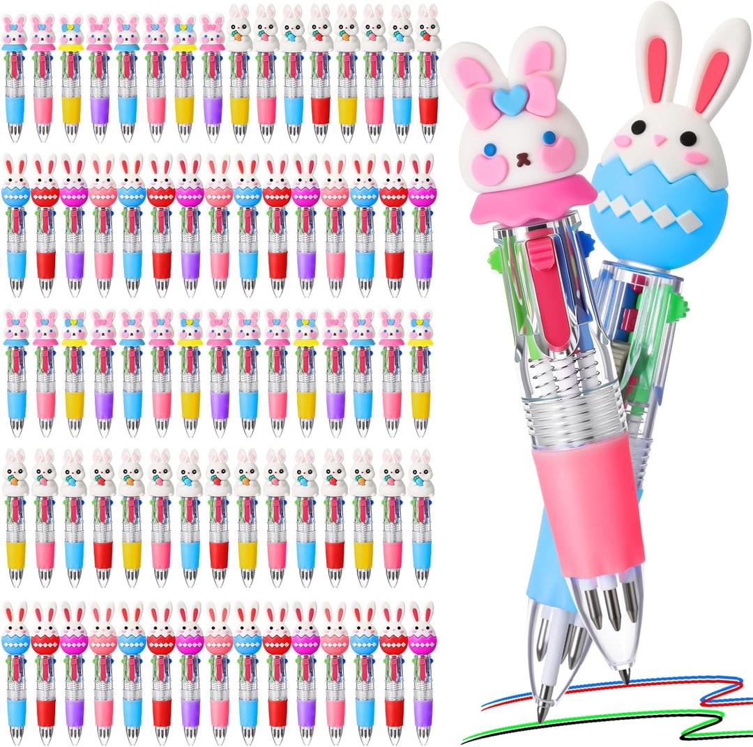 Eaasty 96pcs Mini Multicolor Bunny Party Ballpoint Pen Bulk 4-in-1 Retractable Cartoon Bunny Gnome Eggs Ballpoint Writing Pens for Graduation Gifts School Party Supplies Favors Exchange Gift Rewards