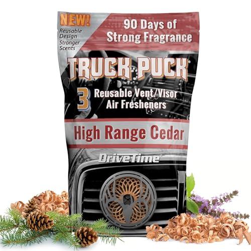 Drive Time Truck Puck High Range Cedar Fragrance Premium Long-Lasting Car Air Freshener, Odor Eliminator/Deodorizer, Refillable Vent & Visor Clip Car Accessories, Pack of 2 Drive Time Truck Puck High Range Cedar Fragrance Premium Long-Lasting Car Air Freshener, Odor Eliminator/Deodorizer, Refillable Vent & Visor Clip Car Accessories, Pack of 2