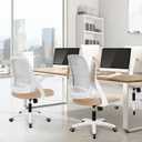 NEO CHAIR Office Desk Gaming Ergonomic Computer Chair with Lumbar Back Support Adjustable Height Swivel Rolling Wheels Flip-up Arms Mesh Chair for Home Vanity (Beige)