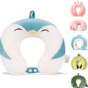 Niuniu Daddy Travel Neck Pillow - Pure Memory Foam Neck Support for Airplane, Car, Train Travel - Penguin Design for Kids 8+, Teens and Adults (9-12 Y/O, Penguin)