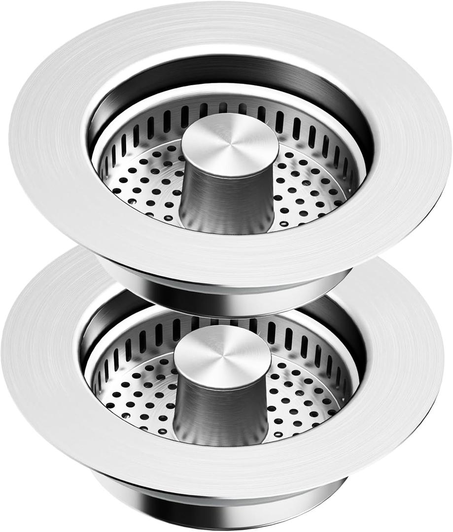 2 Pack Kitchen Sink Drain Strainer & Stopper with Basket, Stainless Steel Drain Plug Cover Catcher for Food Waste - Sink Accessories for Home or Kitchen Sink Shroom Fit US Standard 3-1/2'' Drain Hole