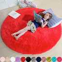 Red Round Rug 4Ft for Bedroom, Fluffy Shag Circle Area Rugs for Kids Room Decor Aesthetic, Fuzzy Plush Fur Carpets for Living Room Nursery Dorm Classroom, Red Carpet, Christmas Rugs for Teen Boys
