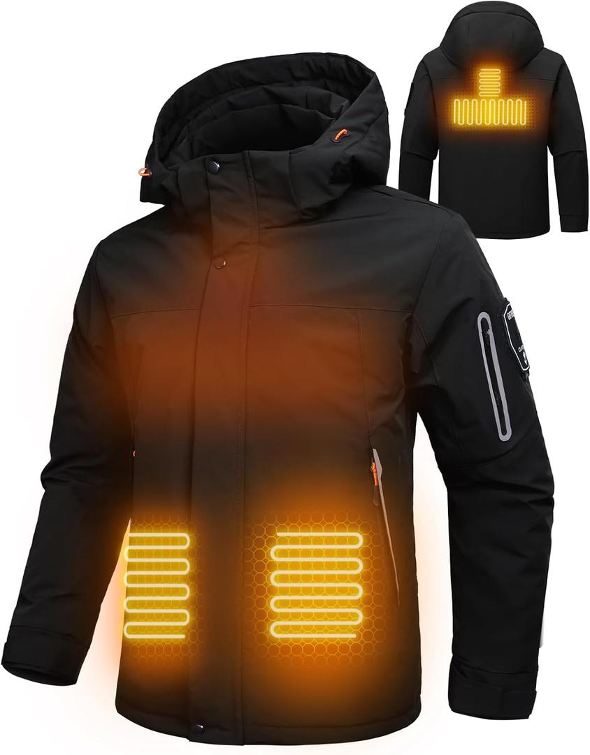 Men's Heated Jacket Winter Waterproof Ski Jacket Insulated Windproof Outdoor Heated Coat Mountain Windbreaker (Medium, Black)