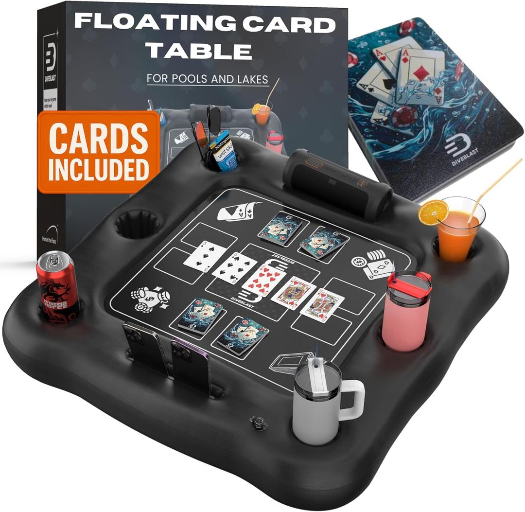 Premium Floating Drink Holder for Pool, Hot Tub Accessories for Adults - Holds Up to 50 LBS - Fun Swimming Pool Accessories for Adults, Cool and Unique Drink Floaties (Poker Table)