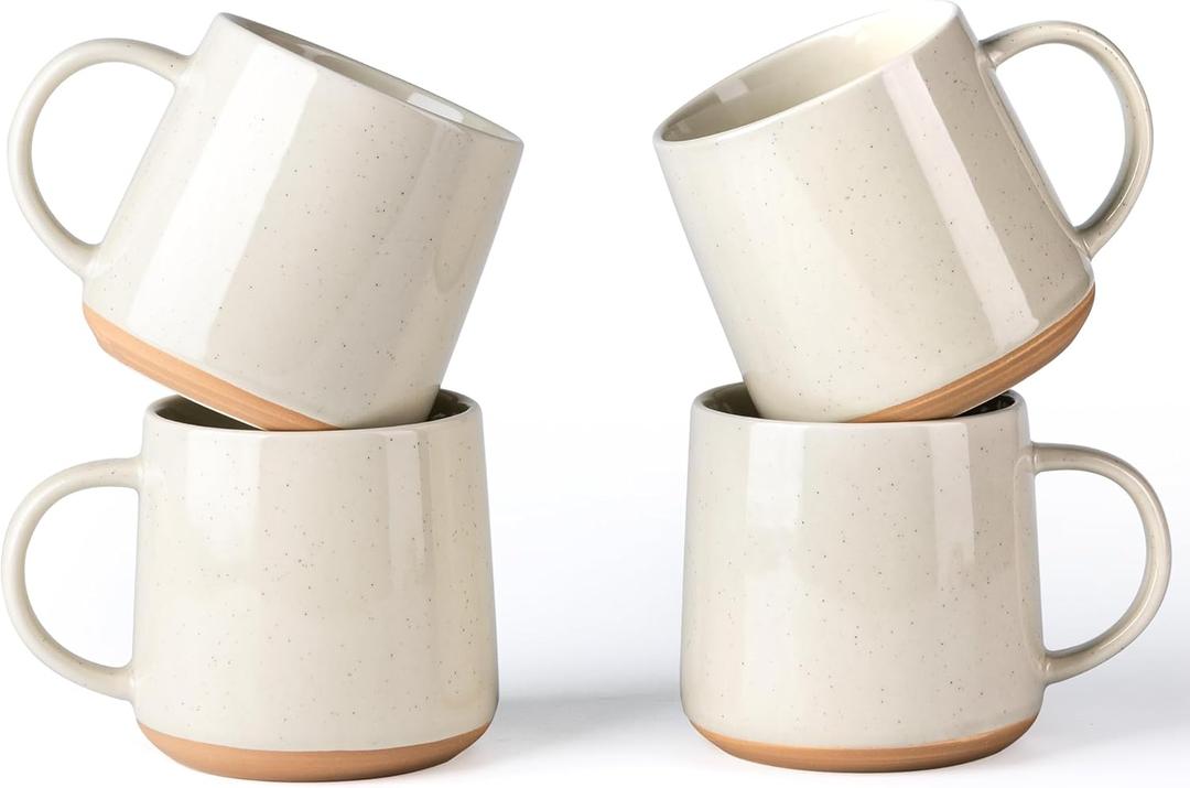 GBHOME Ceramic Coffee Mugs Set of 4, 17oz Handmade Ceramic Coffee Mugs Set with Terracotta Underside for Latte/Tea/Beer/Hot Cocoa, Dishwasher & Microwave Safe (Beige)