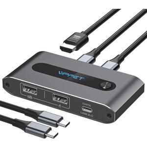 USB C KVM Switch 1 Monitors 2 Computers 4K@60Hz 2 Ports Type-C to HDMI KVM Switches for 2 USB-C Port Laptops Share Single HDMI Monitor and Keyboard Mouse (Large)