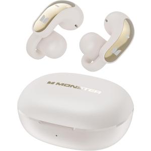 Monster Open Ear AC228 Wireless Headphones, Clip-On Earbuds, Adaptive Comfort, Immersive Audio, Bluetooth 6.0 Open Ear Earbuds with ENC Clear Call, 30H Playtime, IPX5 Water Resistant for Sport, White