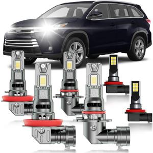 for Toyota Highlander 2014-2018 Fog Lights Bulbs Combo, 6pcs Super Bright White High Low Multi Beam and Fog Lights Blubs Package, 1:1 Size as Stock Bulbs, Plug and Play