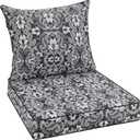 Favoyard Outdoor Seat Cushion 24 x 24 x 4 in Waterproof Pattern Fade Resistant Cover Removable Patio Furniture Cushions Deep Seat & Back Cushion Set with Adjustable Straps for Patio Chair Sofa Couch (Grey Floral)