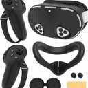 Silicone Cover Set Compatible with Meta Quest 3S Accessories, VR Protector Face Cover, Controller Grips, Front Shell Headset Cover and Lens Protective Cover for Meta/Oculus Quest 3S Accessories(Black)